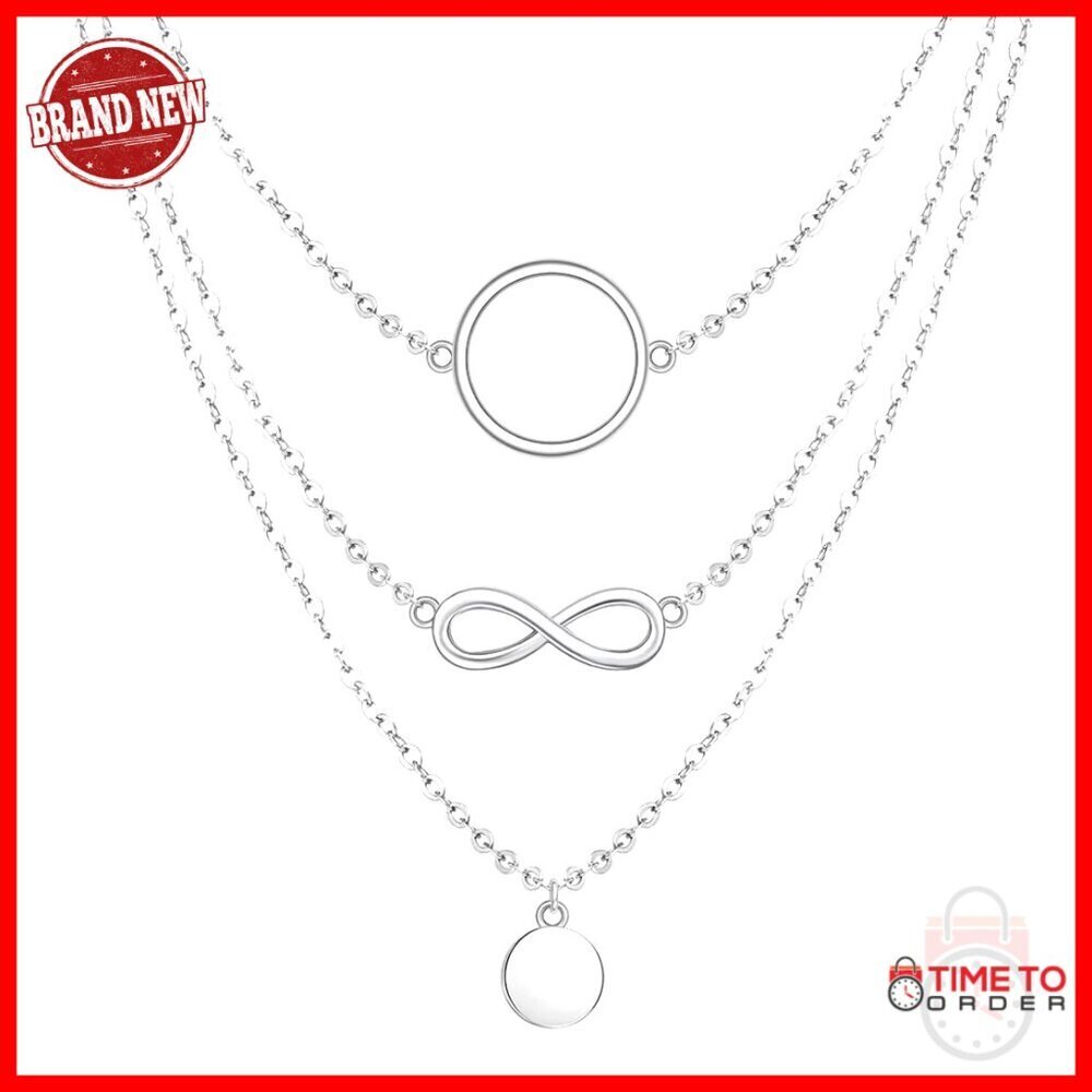 Sterling Silver Triple Circle Layered Infinity Necklace 16-20in